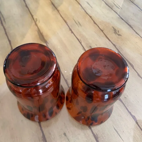 Source Unknown Tortoiseshell Glass vases or candleholders 7 inches tall pair - Picture 9 of 10